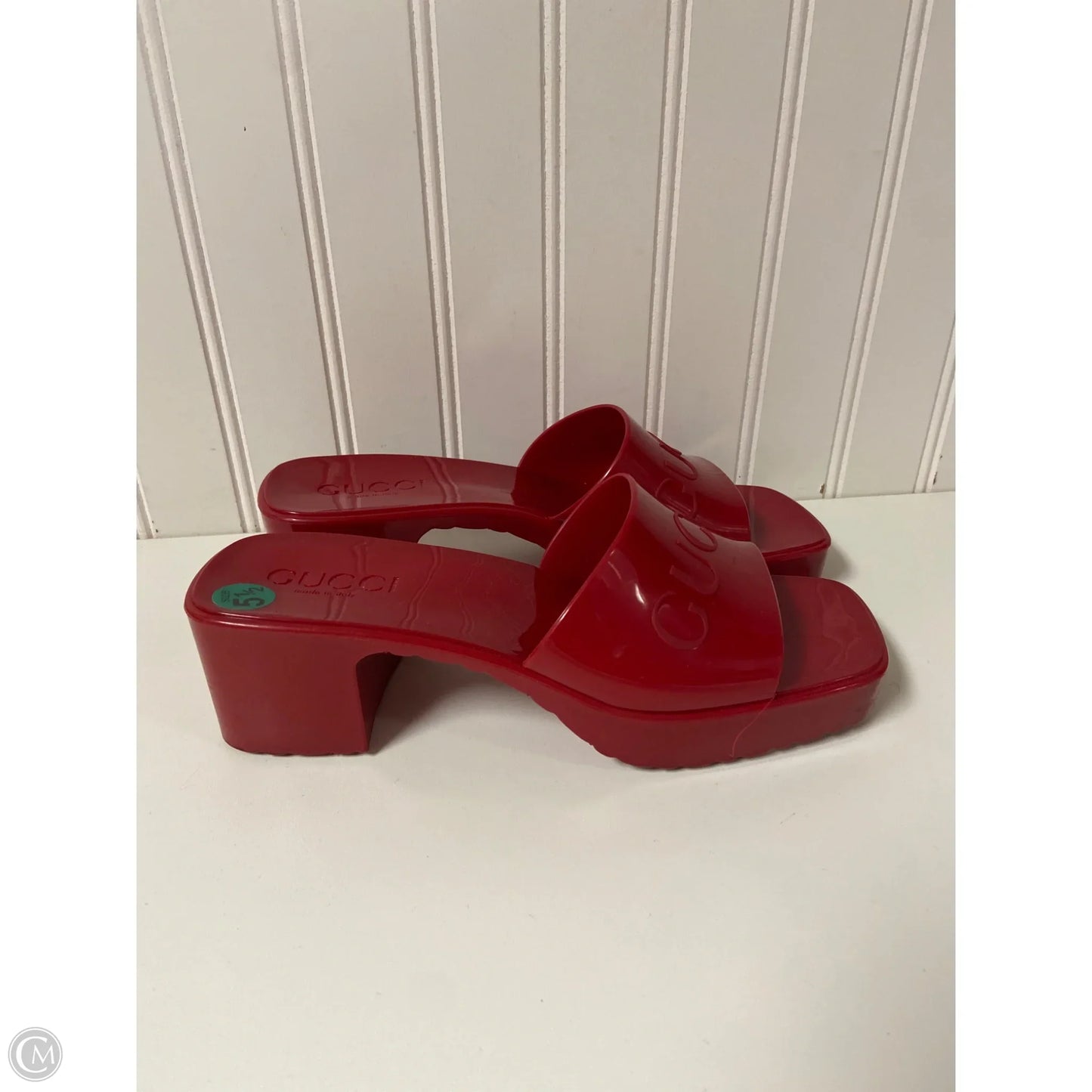 Sandals Luxury Designer By Gucci In Red, Size: 5.5 or 36