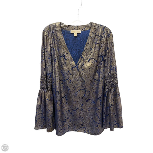 Top Long Sleeve By Michael By Michael Kors In Blue & Gold, Size: M