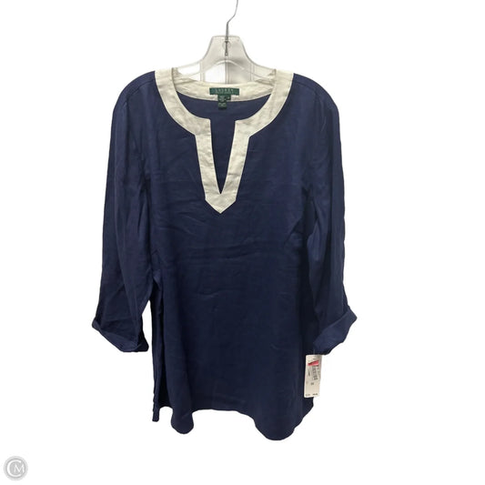 Top Long Sleeve Basic By Ralph Lauren In Blue & White, Size: 2x