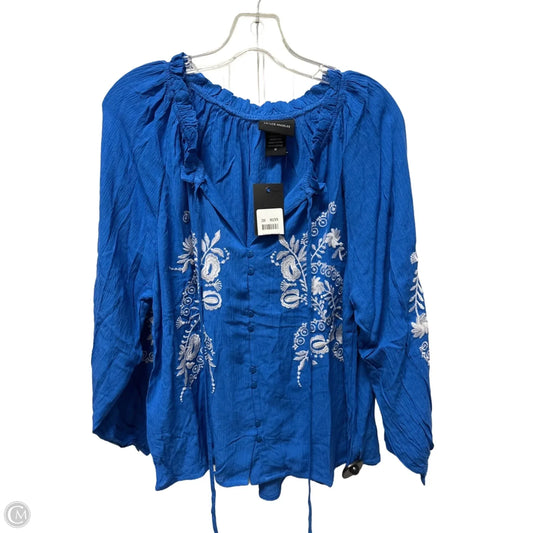 Top Long Sleeve By Cmc In Blue & White, Size: M