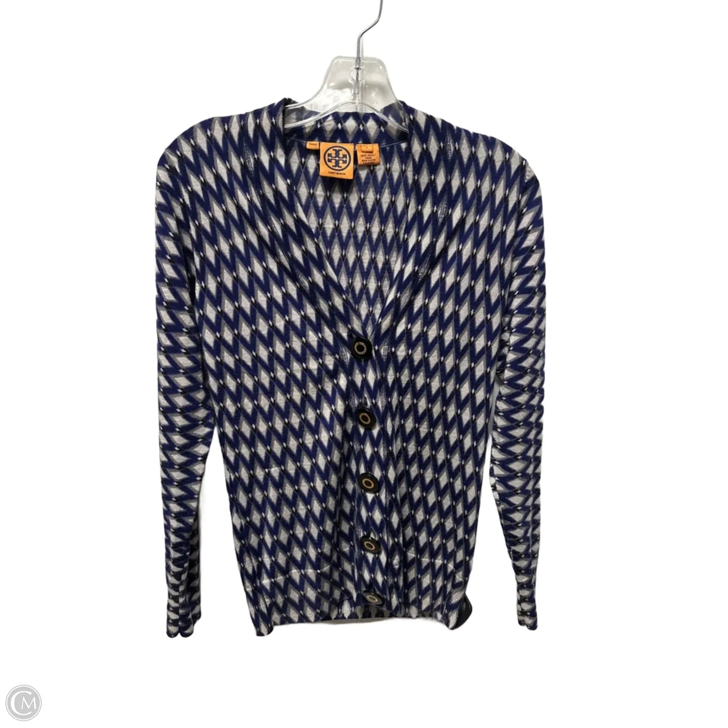 Sweater Cardigan Designer By Tory Burch In Blue & Grey, Size: S