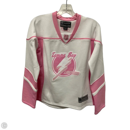 Athletic Top Long Sleeve Crewneck By Reebok In Pink & White, Size: M