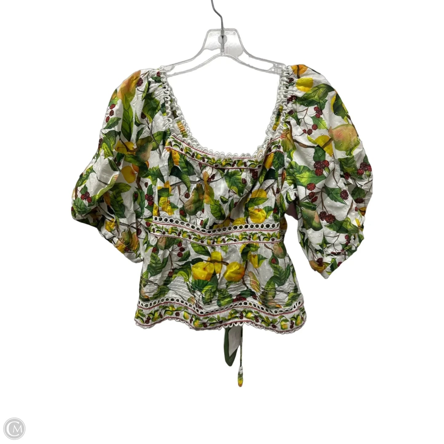 Top Short Sleeve By Farm Rio In White & Yellow, Size: L