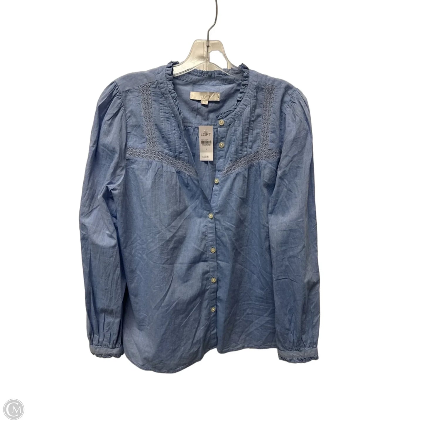 Top Long Sleeve By Loft In Blue Denim, Size: L
