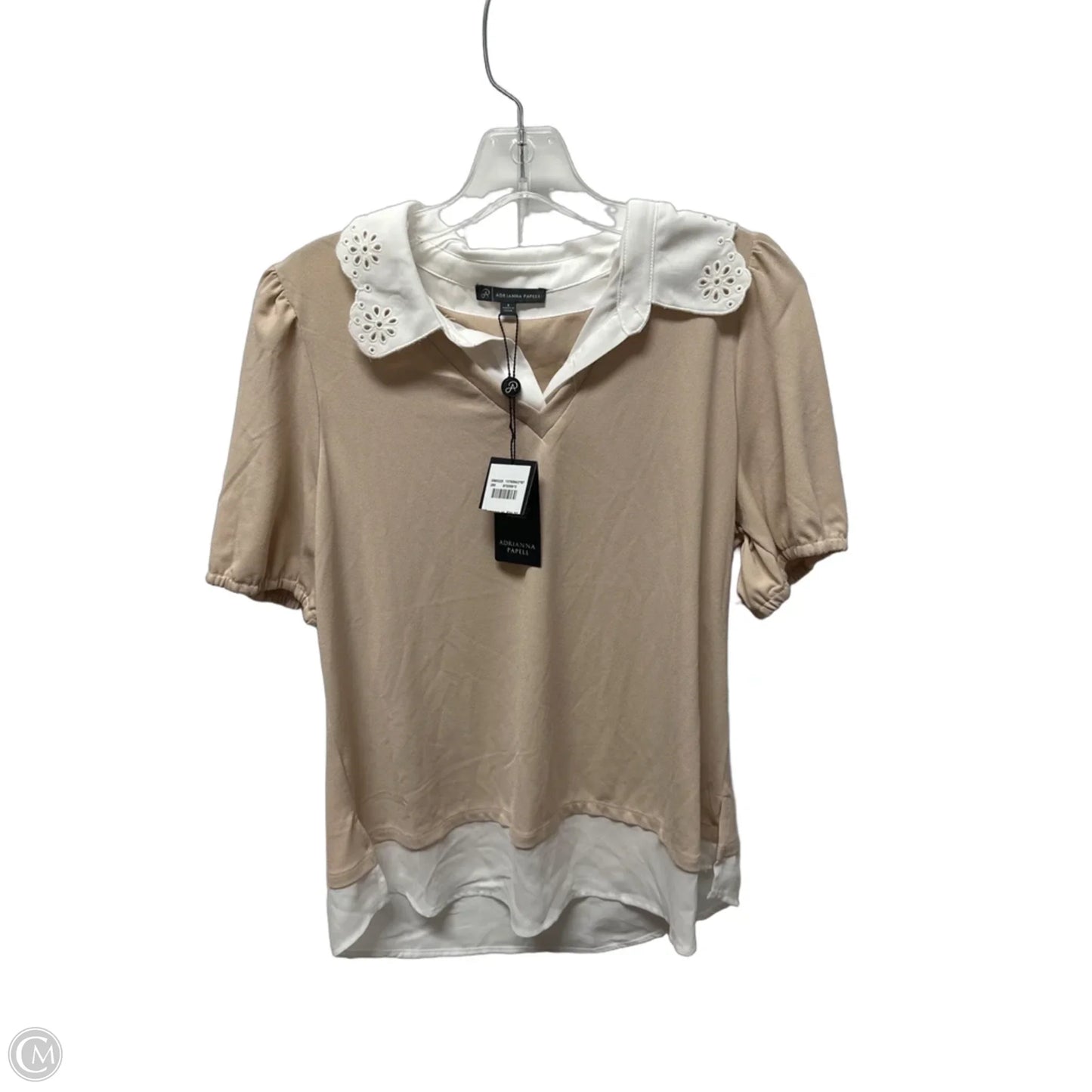 Top Short Sleeve By Adrianna Papell In Cream, Size: S