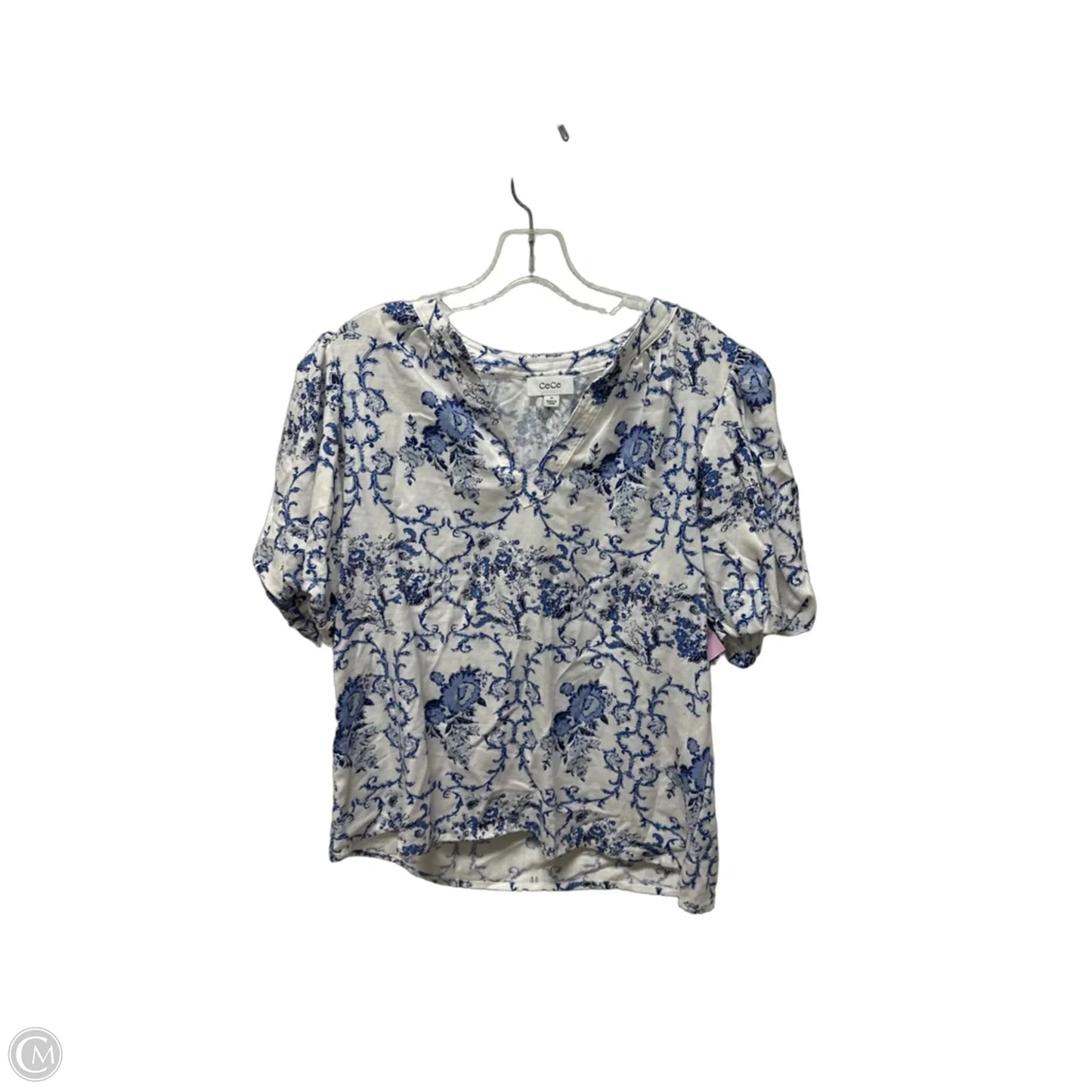 Top Short Sleeve By Cece In Blue & White, Size: M