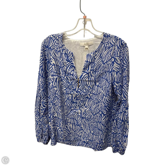 Top Long Sleeve Designer By Lilly Pulitzer In Blue & White, Size: S