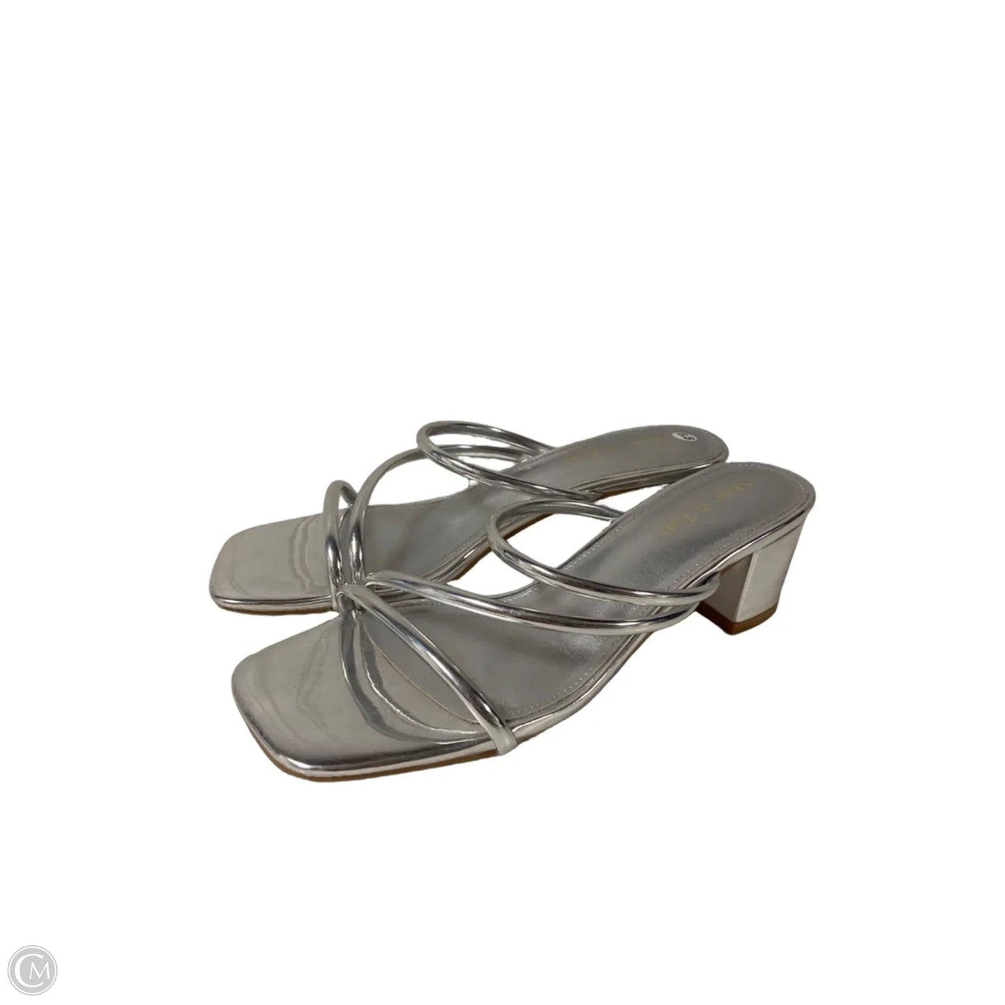 Sandals Heels Block By Clothes Mentor In Silver, Size: 8.5