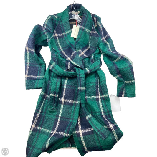 Coat Trench Coat By Solitaire In Blue & Green, Size: S