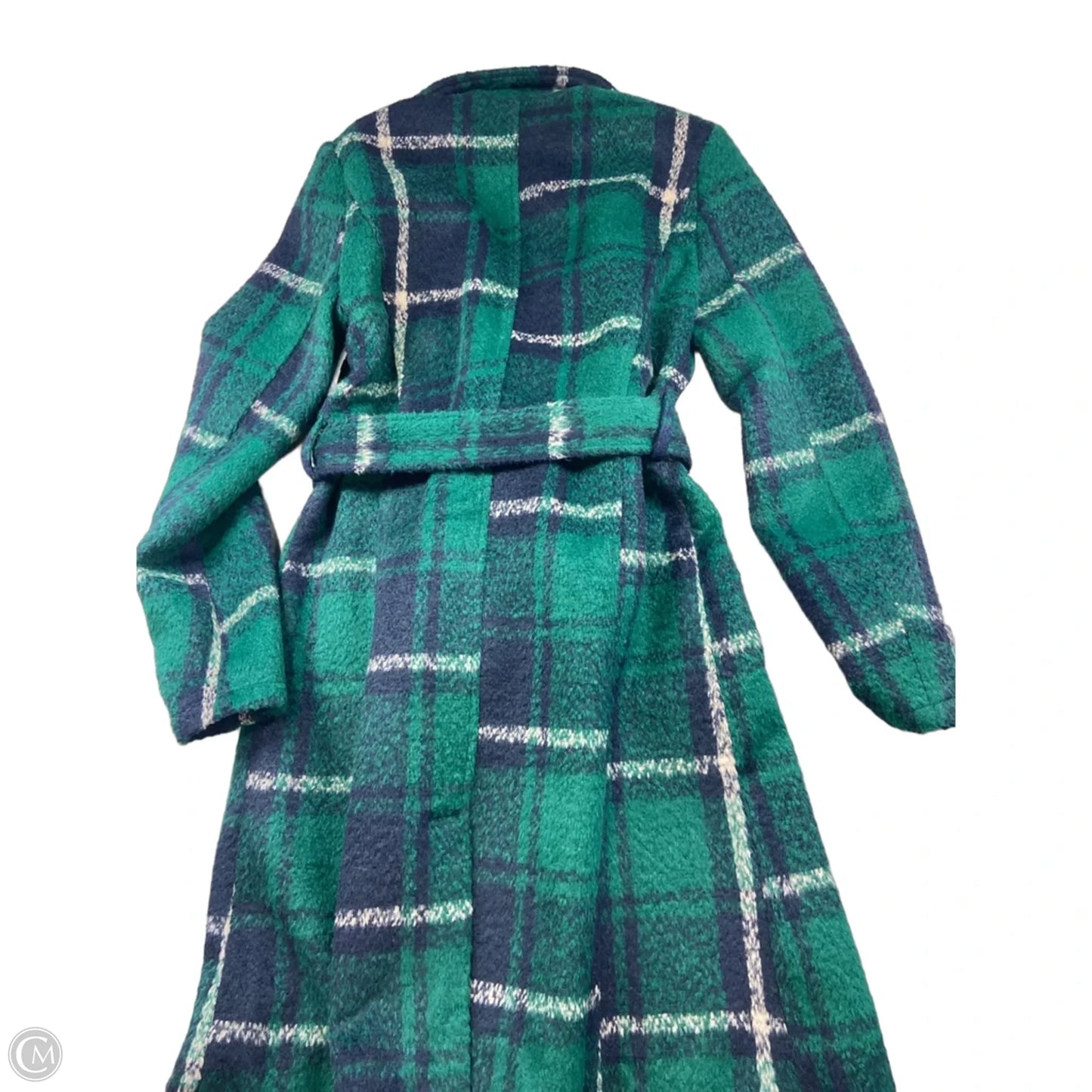 Coat Trench Coat By Solitaire In Blue & Green, Size: S