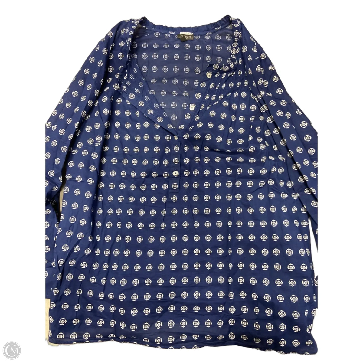 Top Long Sleeve Basic By Talbots In Blue & White, Size: 1x