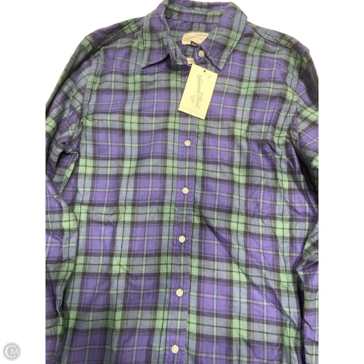 Top Long Sleeve By Universal Thread In Plaid Pattern, Size: Xs