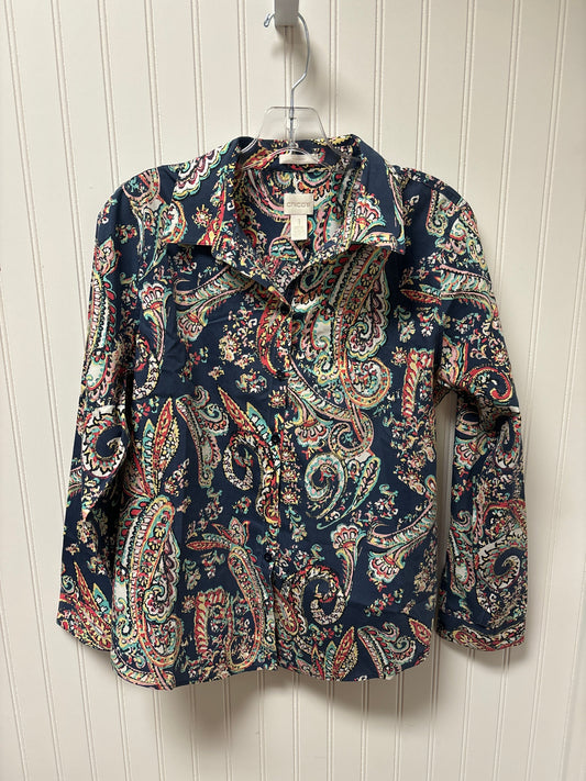 Navy Blouse Long Sleeve Chicos, Size M