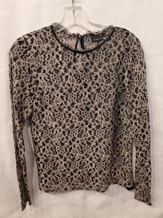 Black & Brown Top Long Sleeve Designer Ted Baker, Size Xs