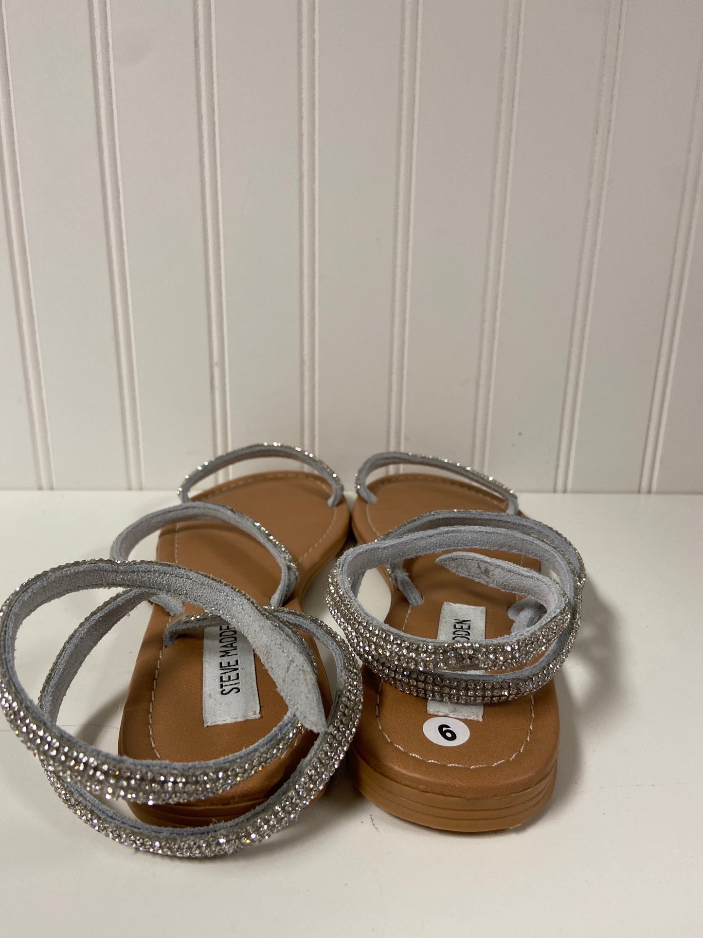 Silver Sandals Flats Steve Madden, Size 9