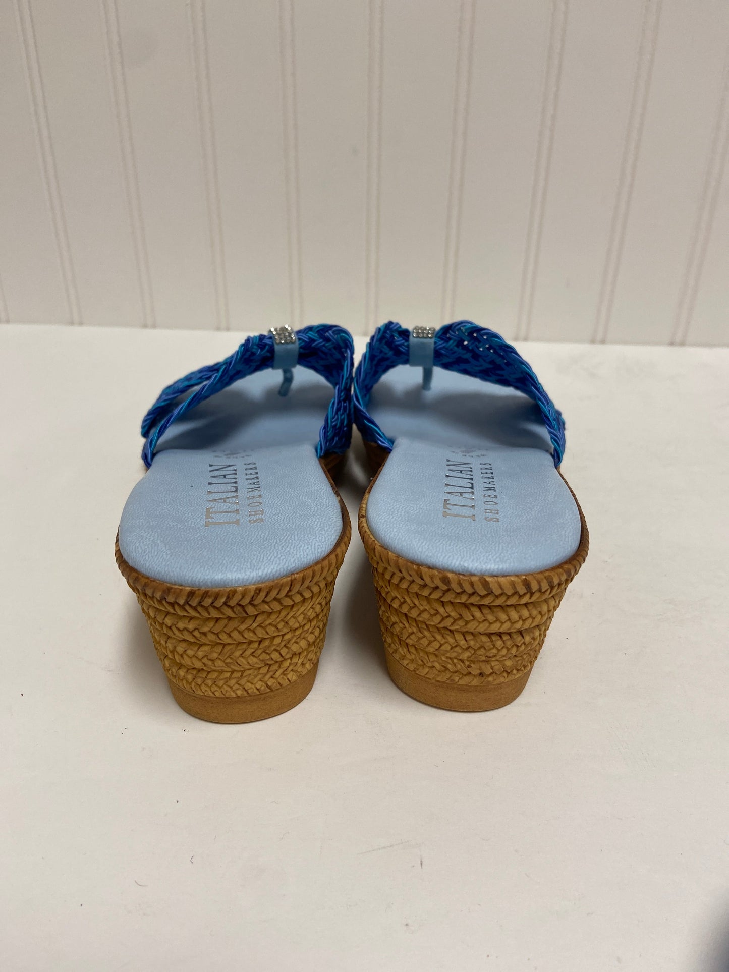 Blue Sandals Heels Wedge Italian Shoemakers, Size 7.5