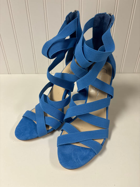 Sandals Heels Stiletto By Jessica Simpson In Blue & Silver, Size: 8