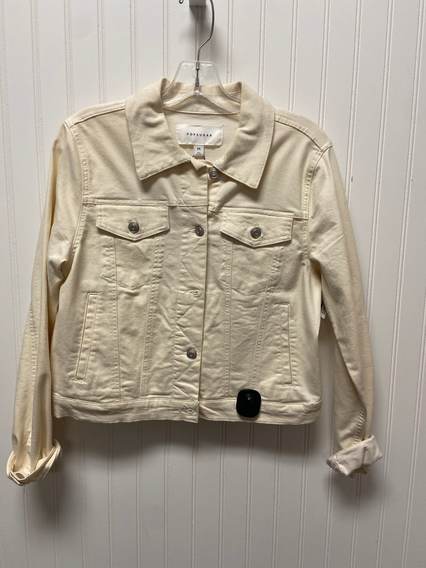 Jacket Denim By Clothes Mentor In Cream, Size: M