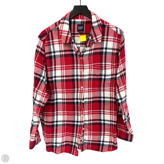 Blouse Long Sleeve By Gap In Plaid Pattern, Size: Xl