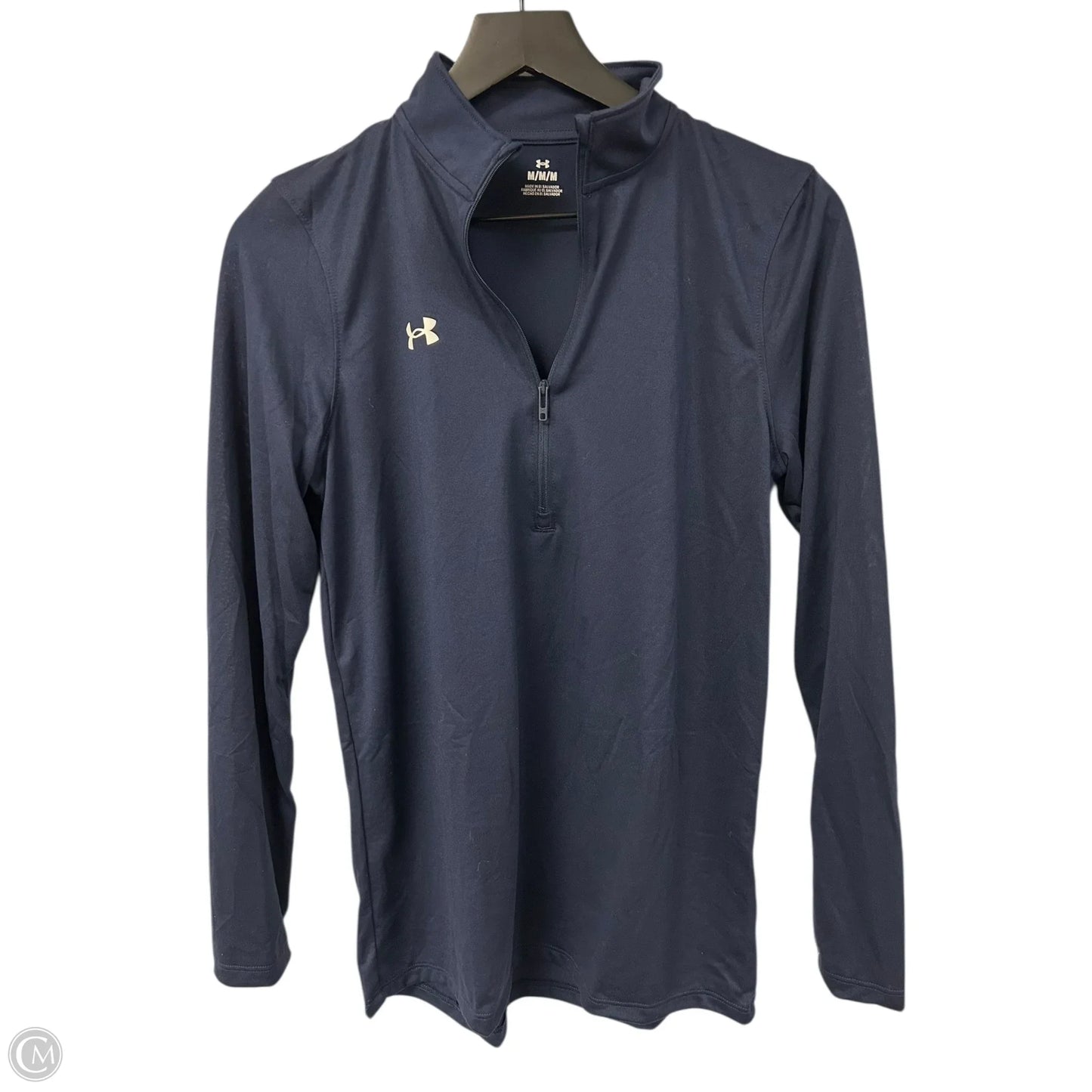 Athletic Top Long Sleeve Collar By Under Armour In Navy, Size: M