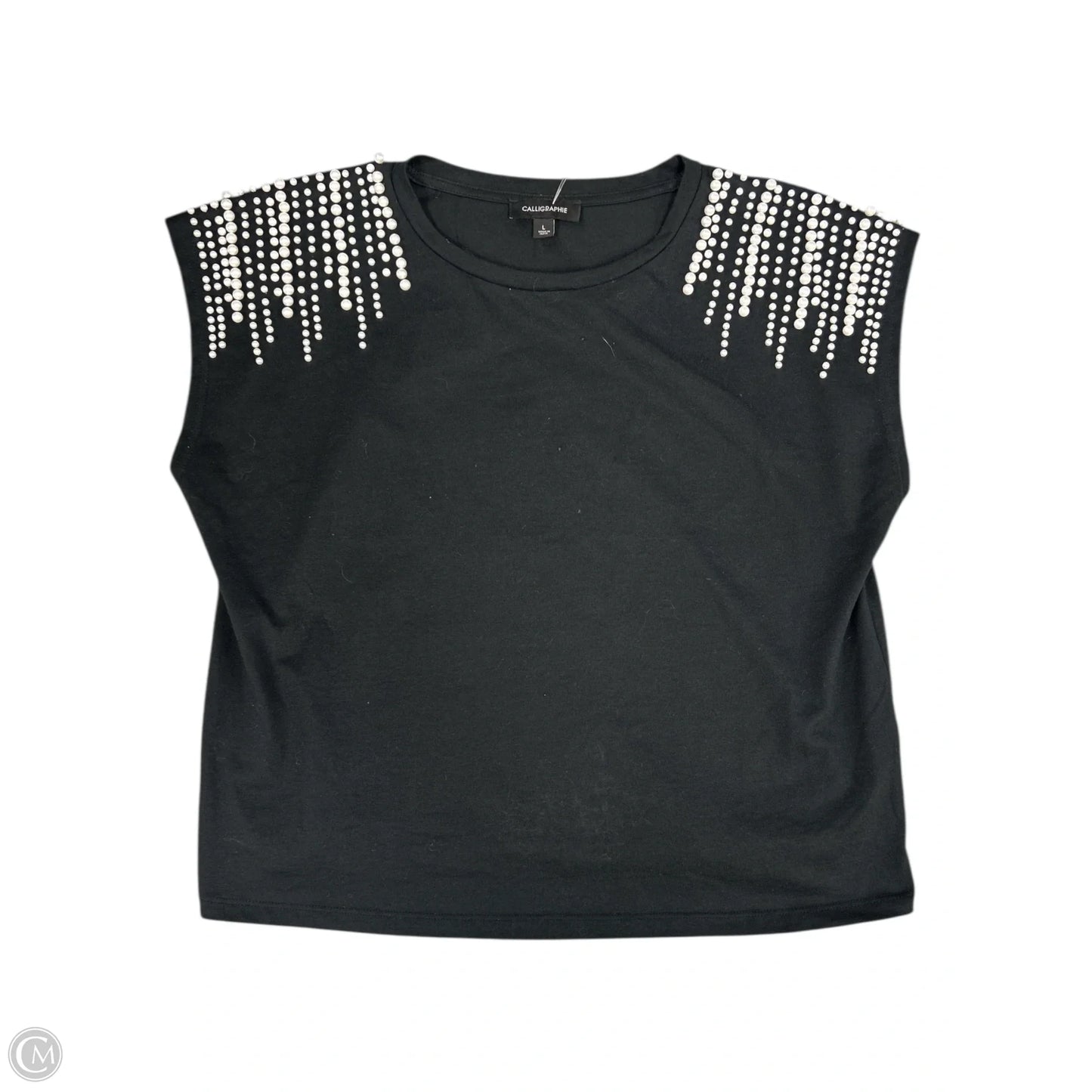 Top Short Sleeve By Calligraphie In Black & White, Size: L