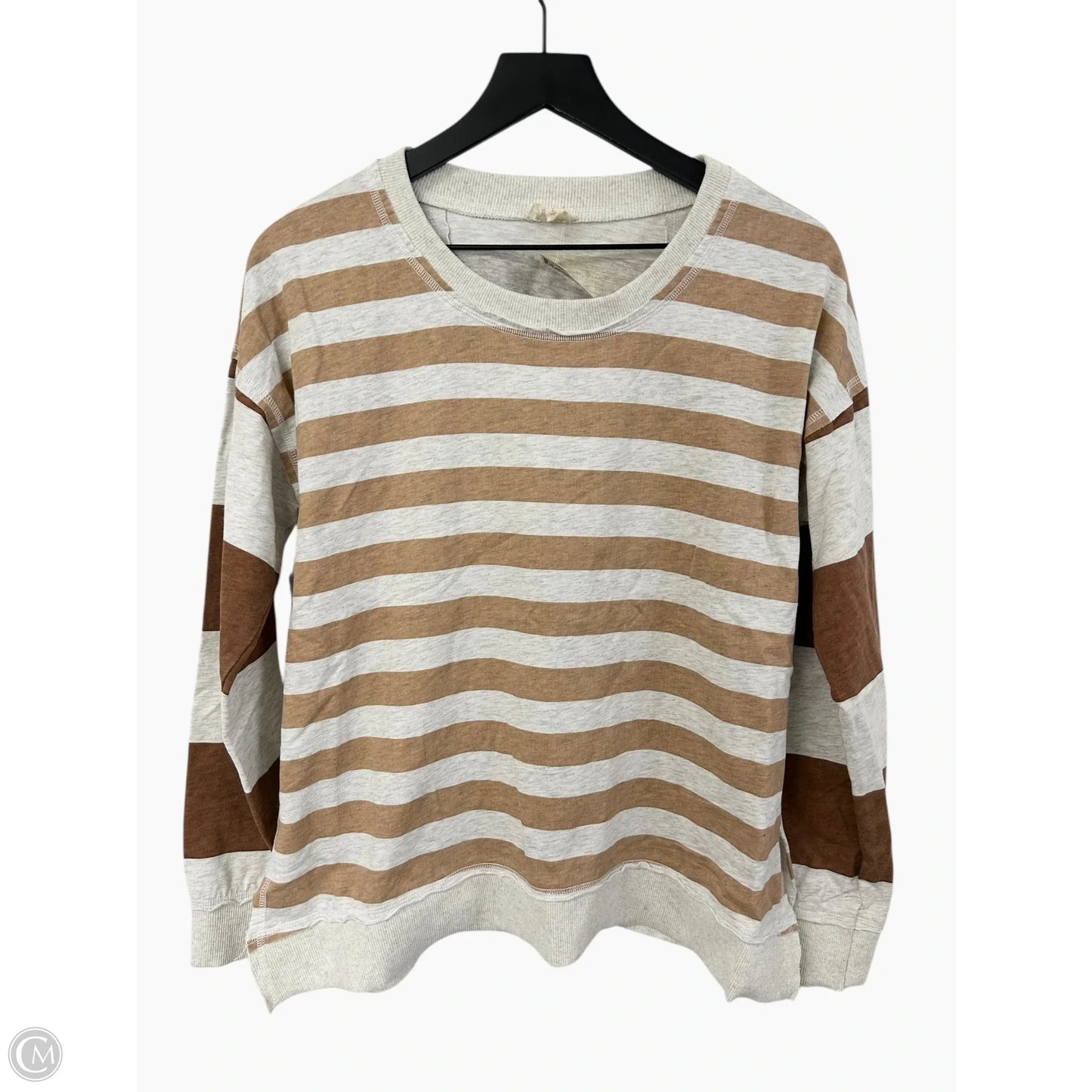 Top Long Sleeve By Hem & Thread In Brown & Grey, Size: L