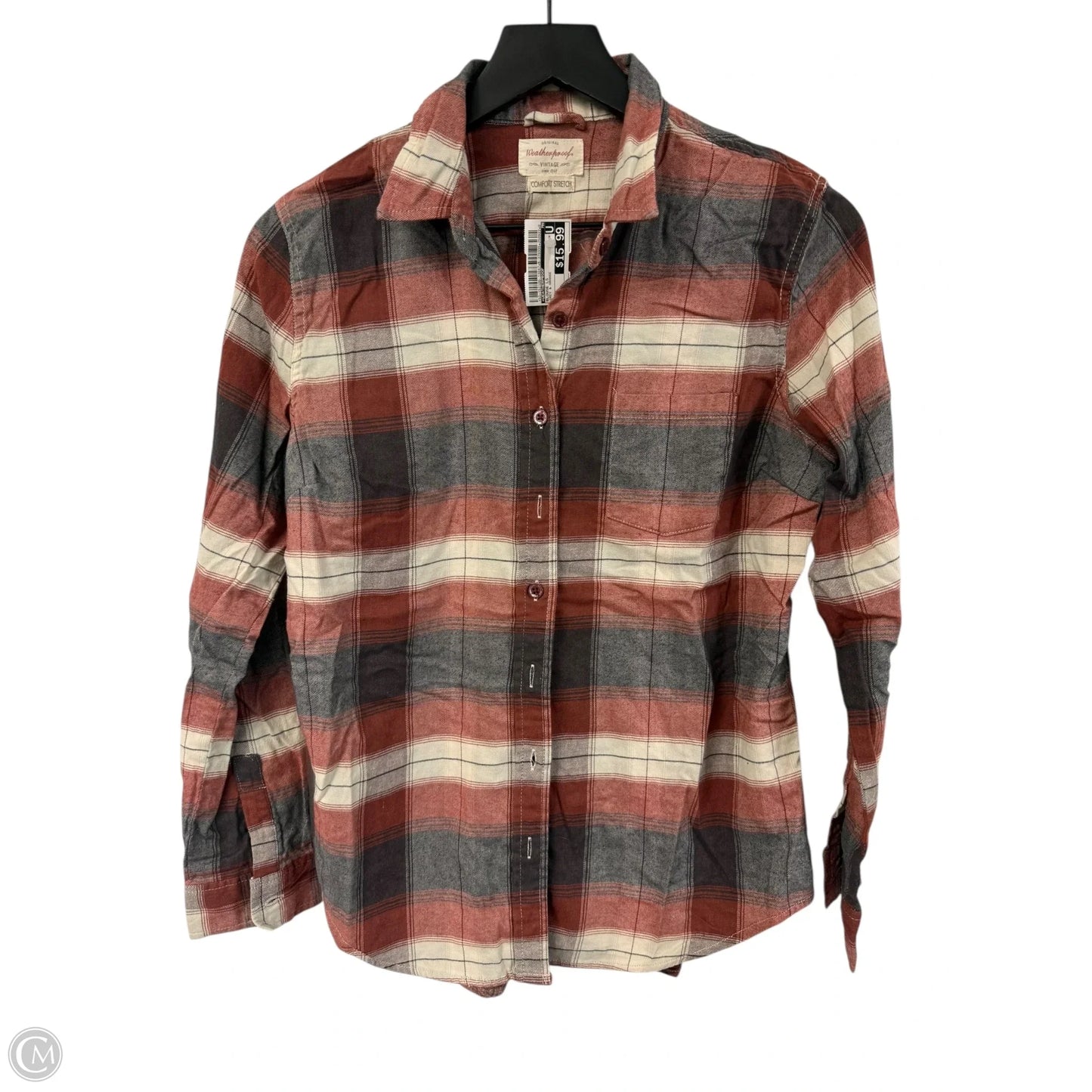 Blouse Long Sleeve By Weatherproof In Grey & Orange, Size: M