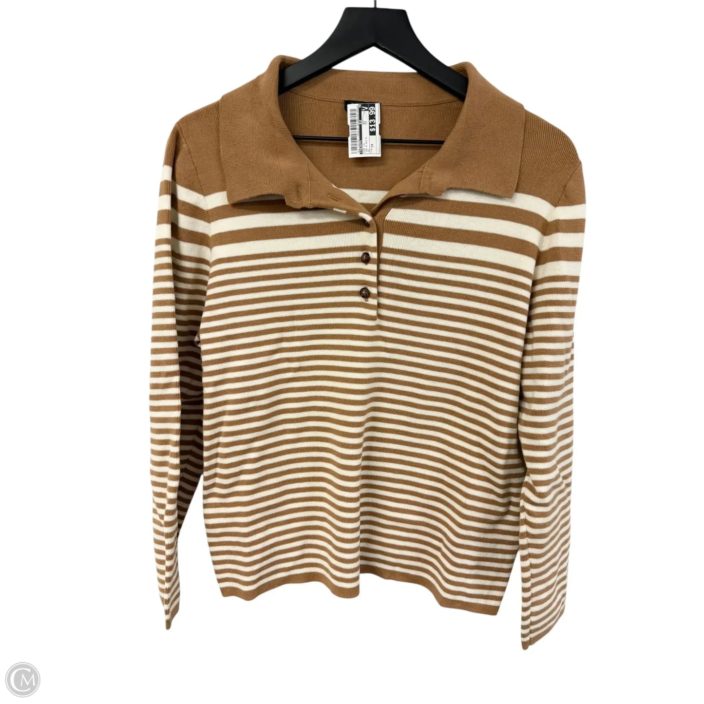 Top Long Sleeve By Talbots In Tan & White, Size: 2x