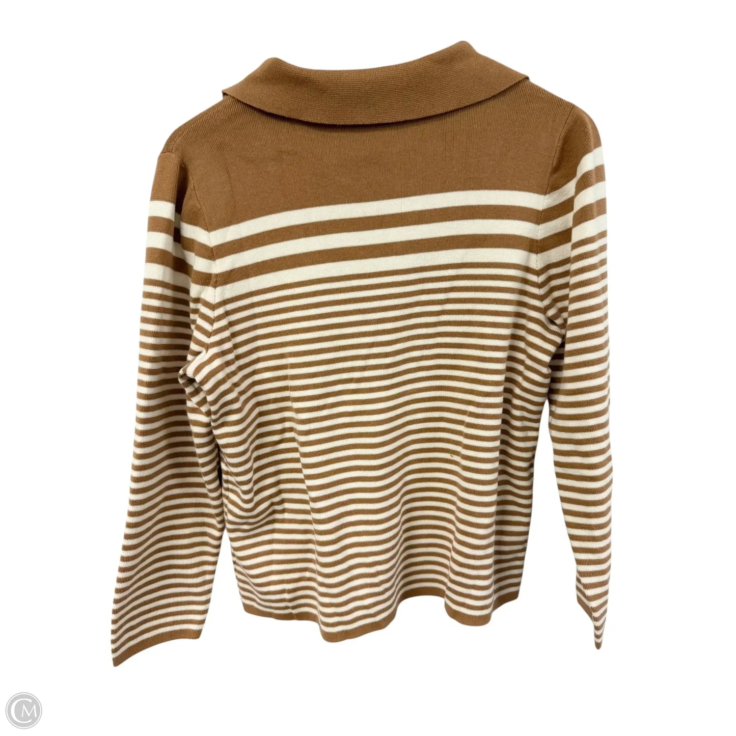 Top Long Sleeve By Talbots In Tan & White, Size: 2x