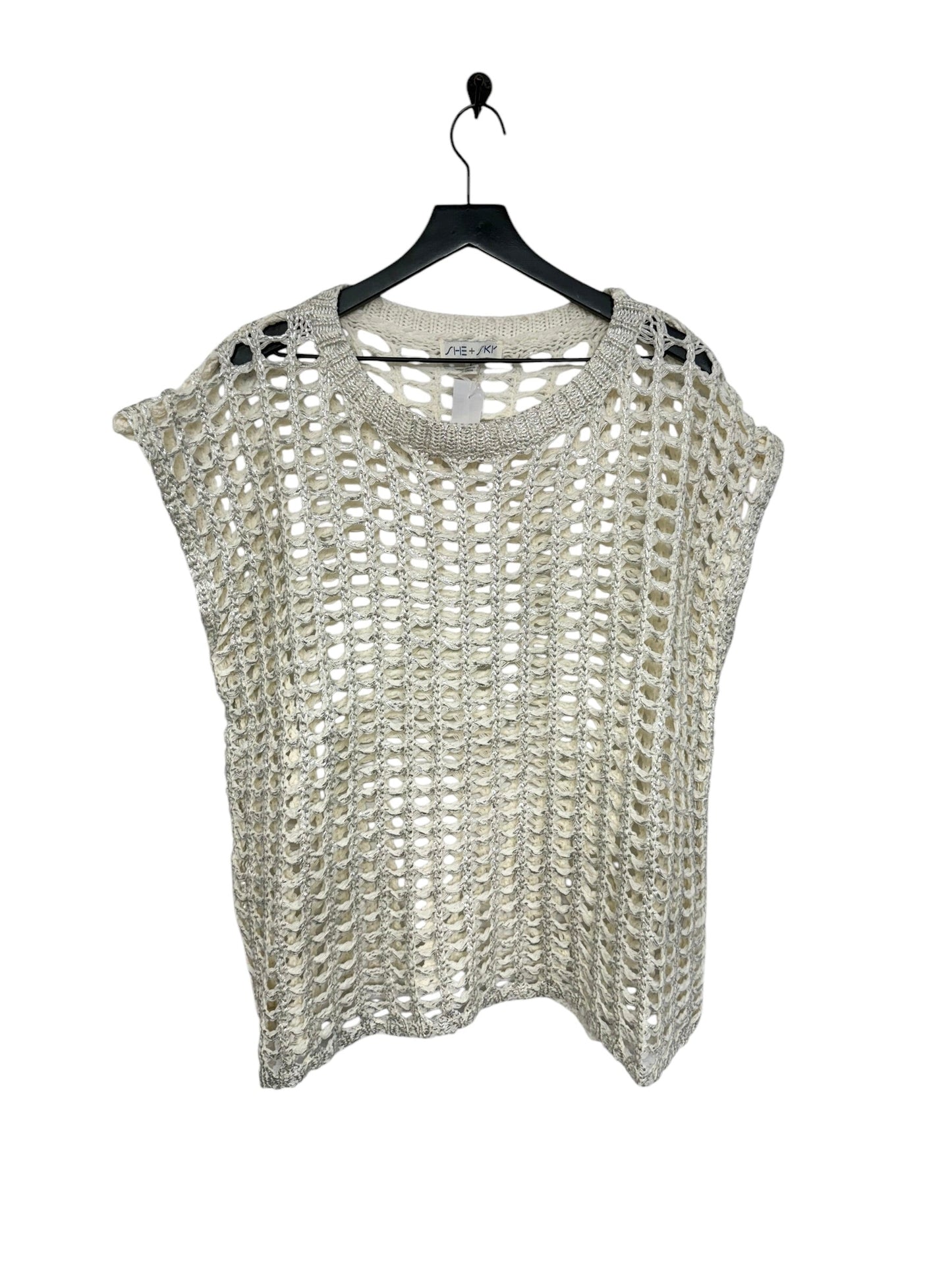 Sweater Short Sleeve By She + Sky In Silver & White, Size: L