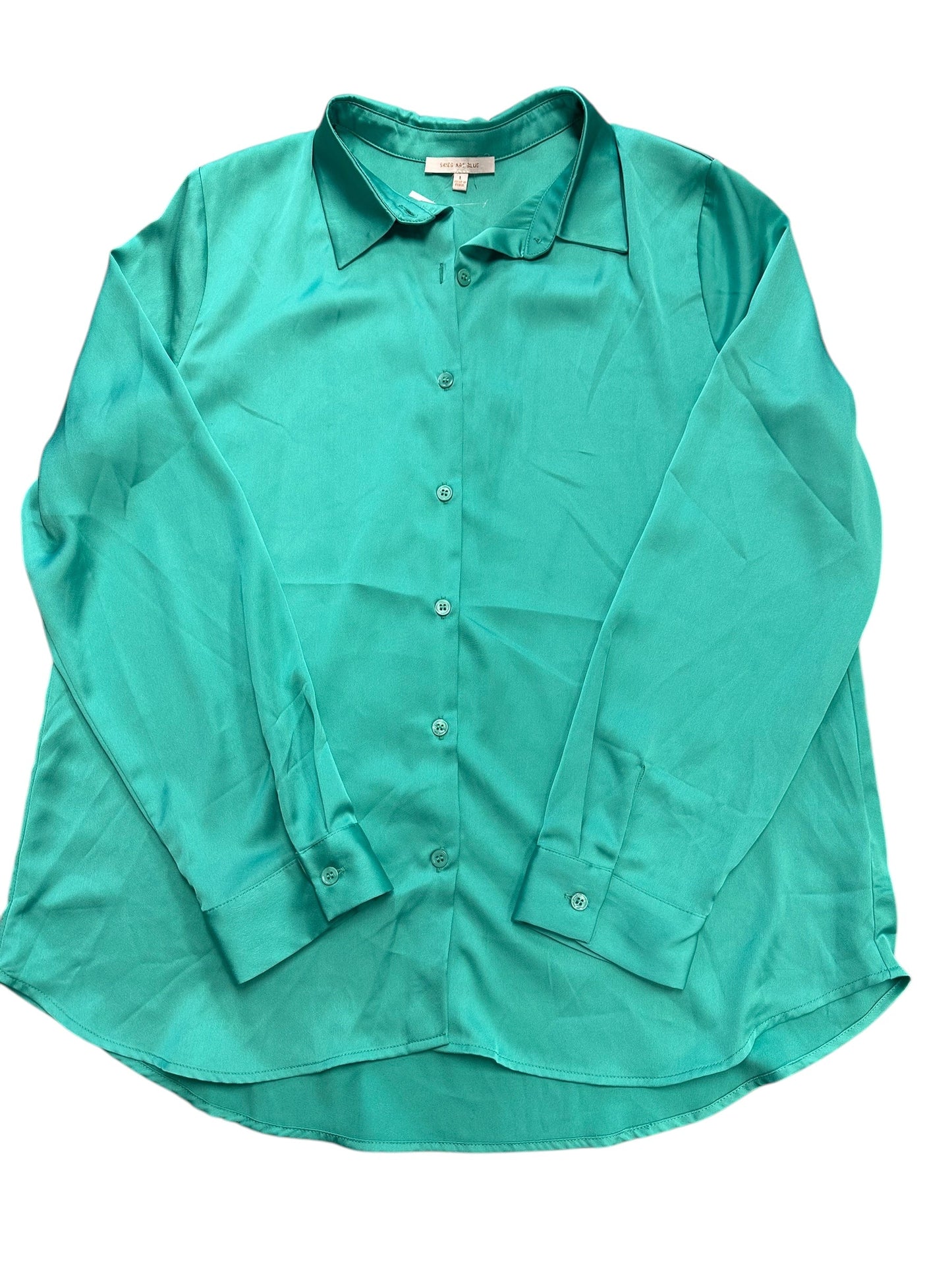 Blouse Long Sleeve By Skies Are Blue In Green, Size: L