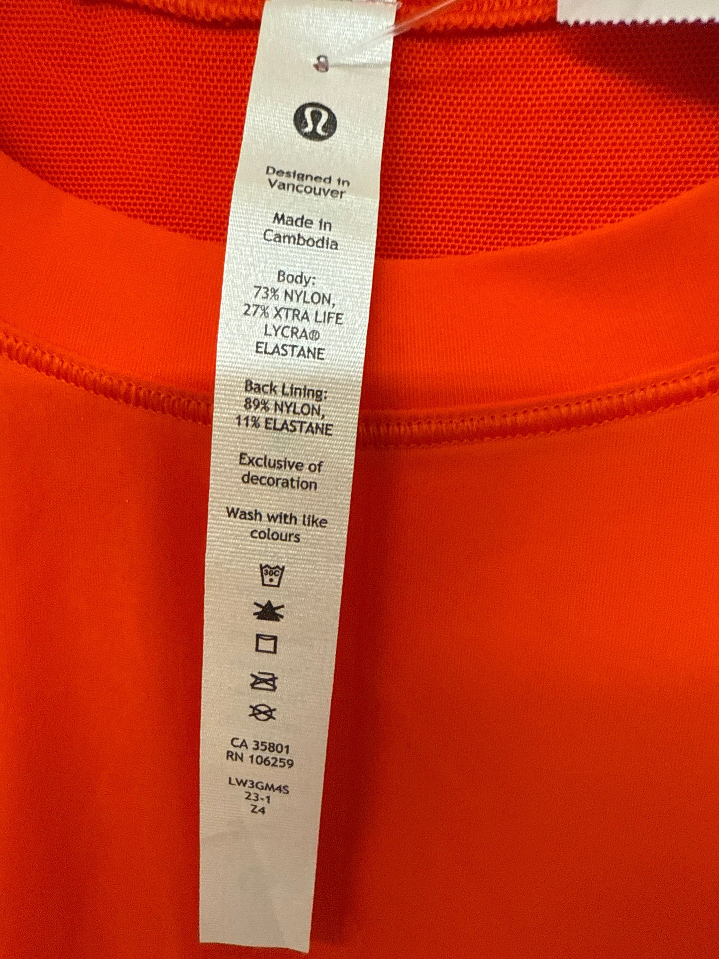 Athletic Top Long Sleeve Crewneck By Lululemon In Orange, Size: 8