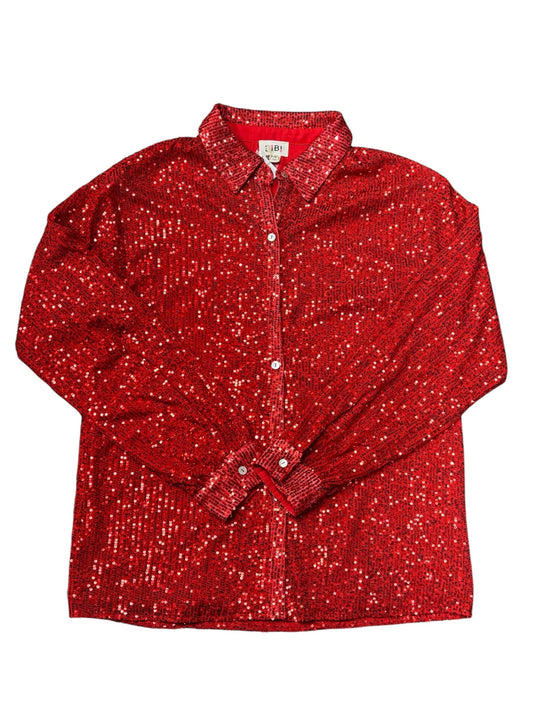 Blouse Long Sleeve By Bibi In Red, Size: M