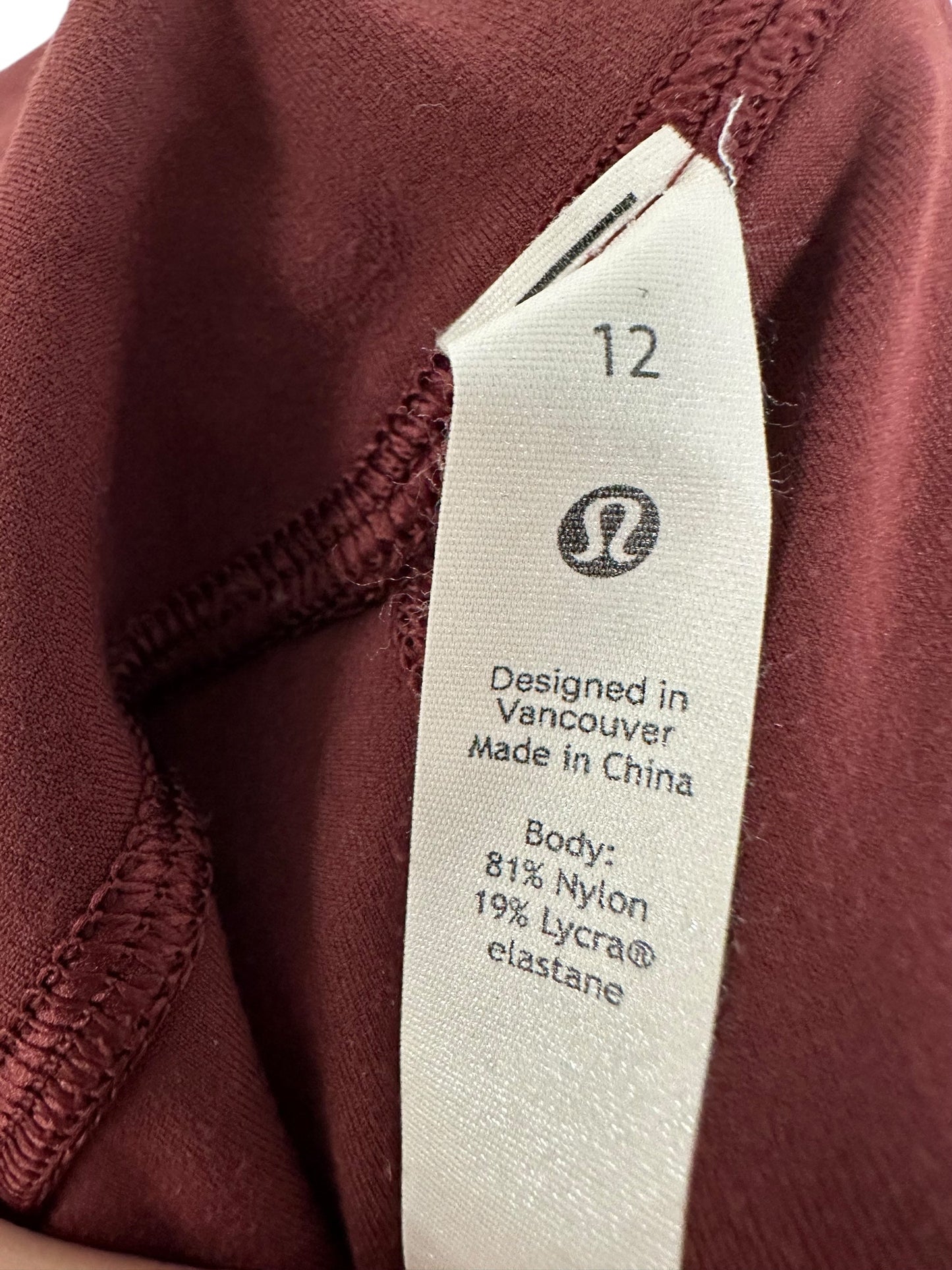 Athletic Leggings By Lululemon In Maroon, Size: 12