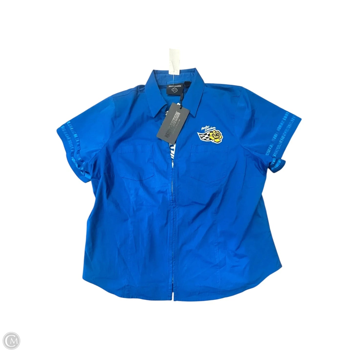 Blouse Short Sleeve By Harley Davidson In Blue, Size: 2x