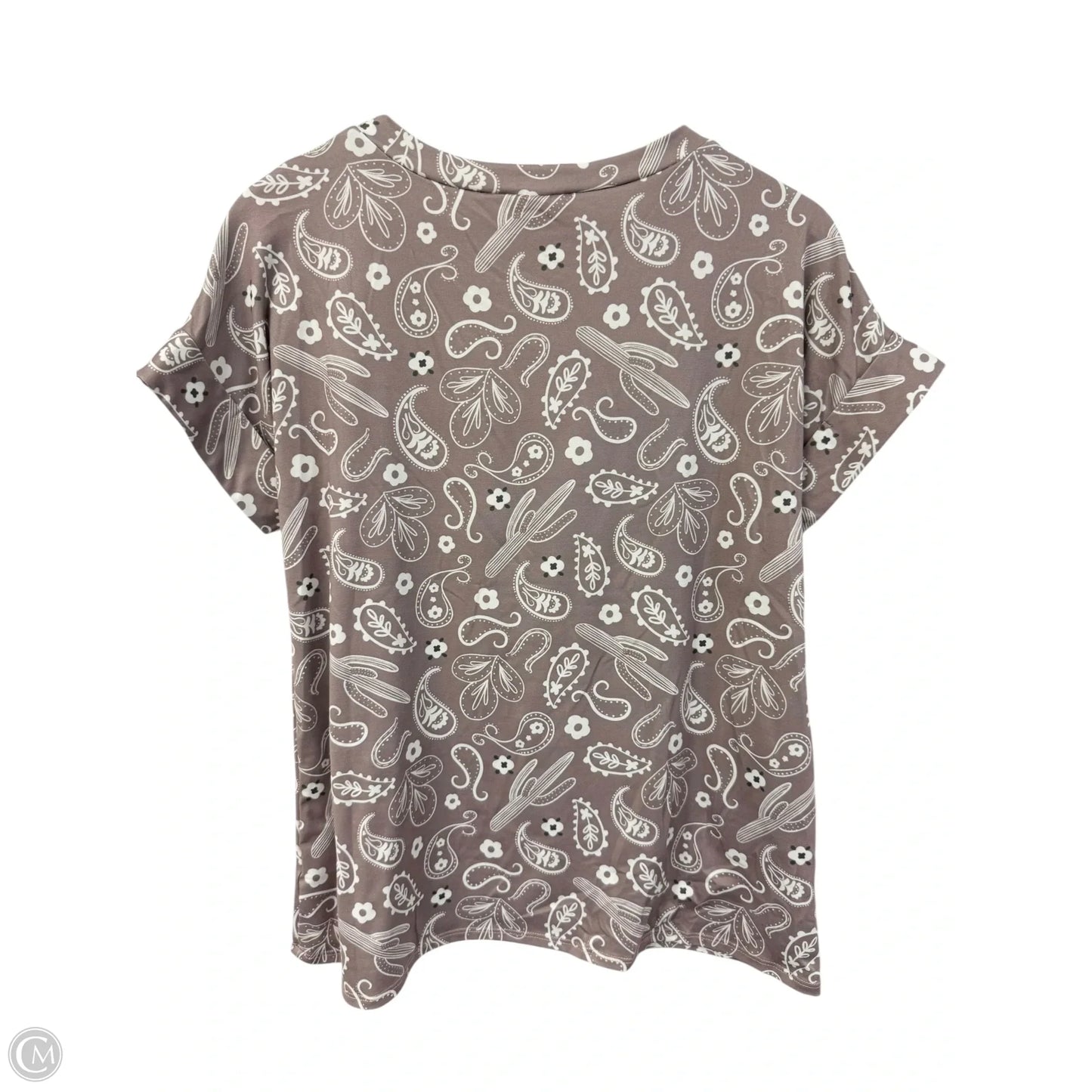 Top Short Sleeve By Clothes Mentor In Tan & White, Size: M