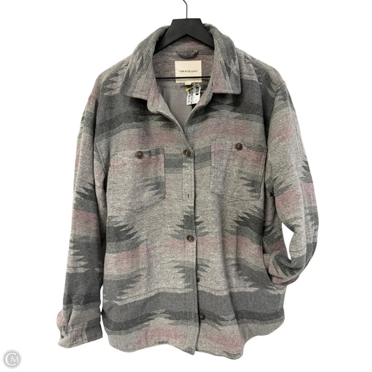 Jacket Shirt By Thread And Supply In Grey & Pink, Size: L