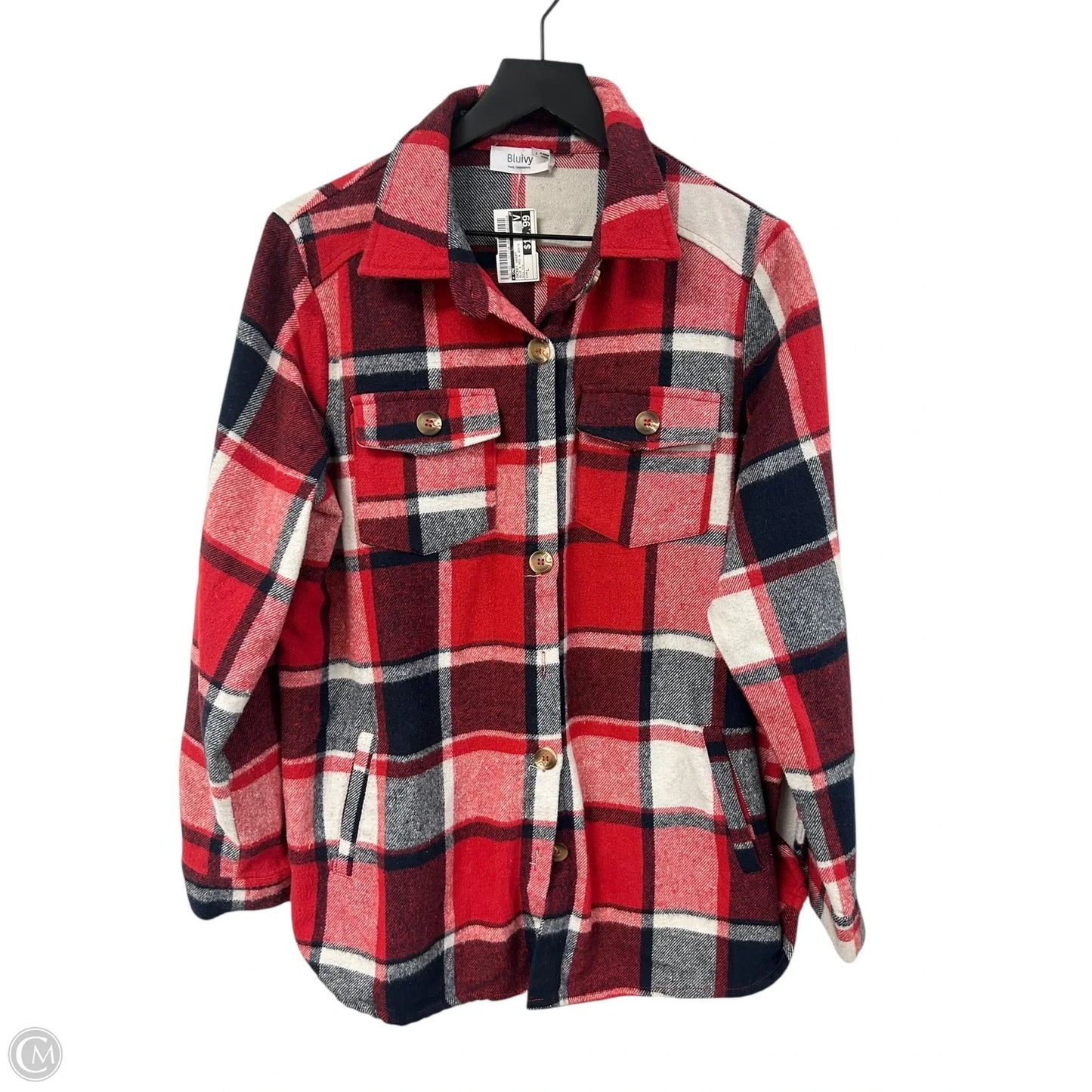 Jacket Shirt By Cme In Blue & Red & White, Size: L