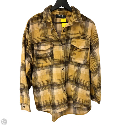 Jacket Shirt By Blue B In Brown & Yellow, Size: M