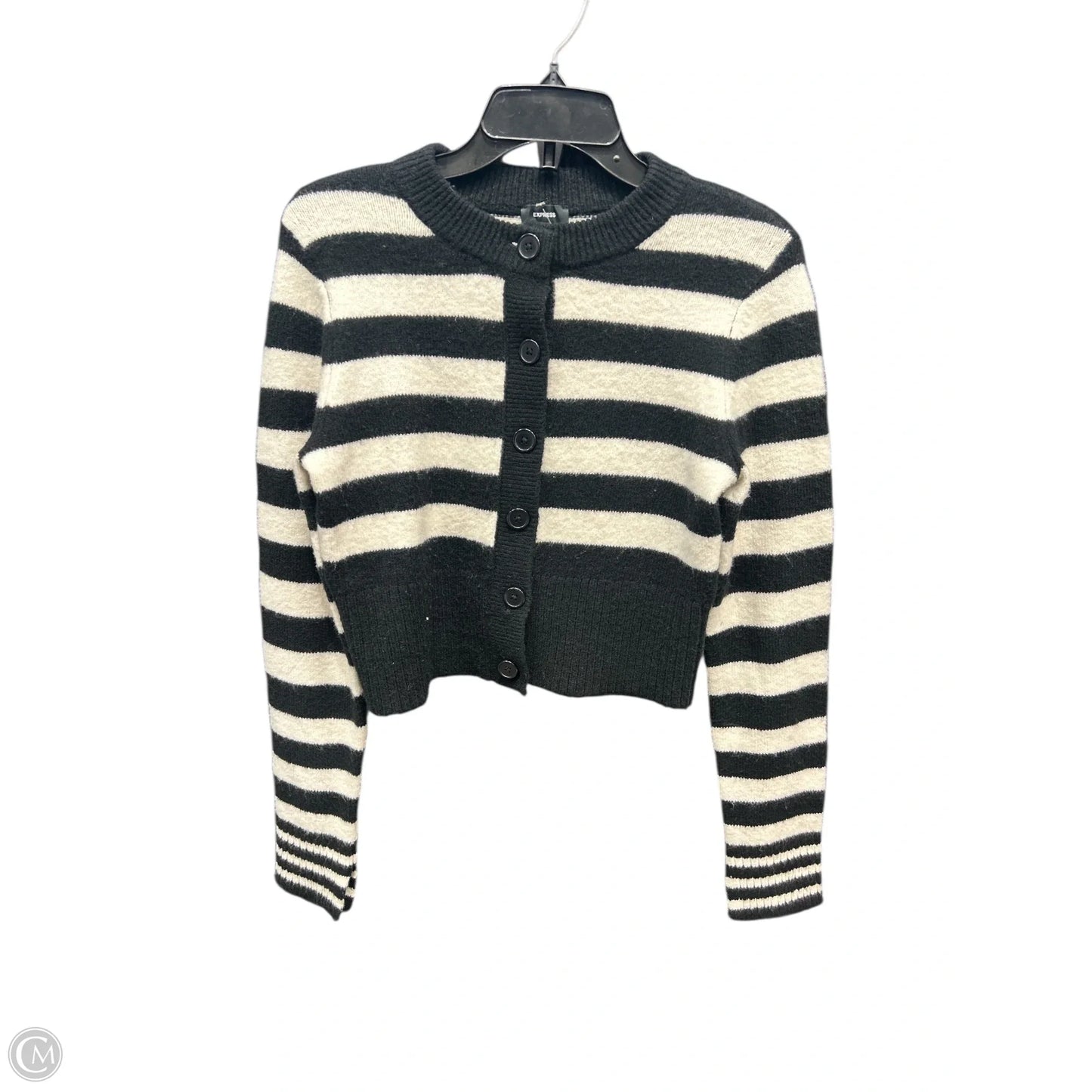 Sweater Cardigan By Express In Black & Cream, Size: Xs