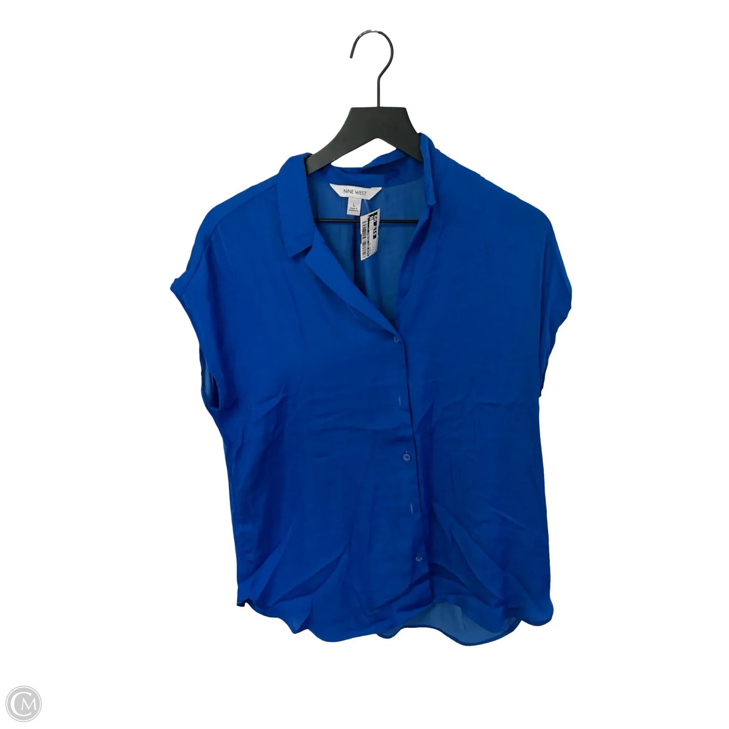 Blouse Short Sleeve By Nine West Apparel In Blue, Size: L