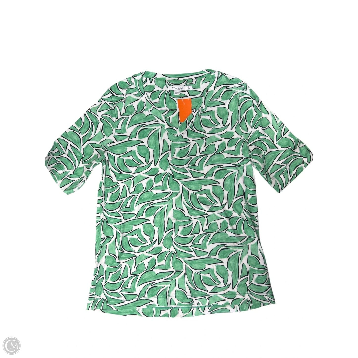 Top 3/4 Sleeve By Chicos In Green & White, Size: S