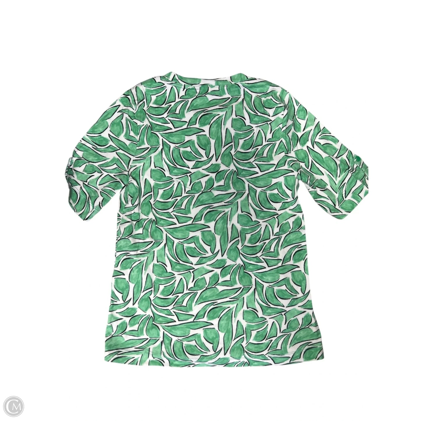 Top 3/4 Sleeve By Chicos In Green & White, Size: S