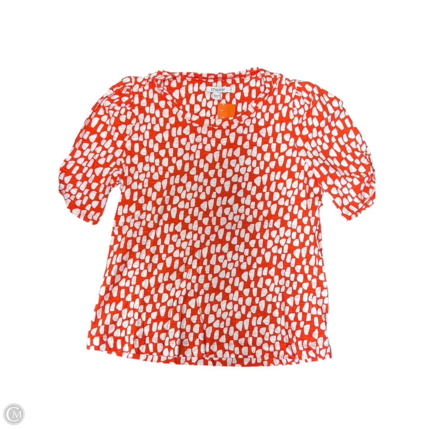 Top Short Sleeve By Chicos In Orange & White, Size: S