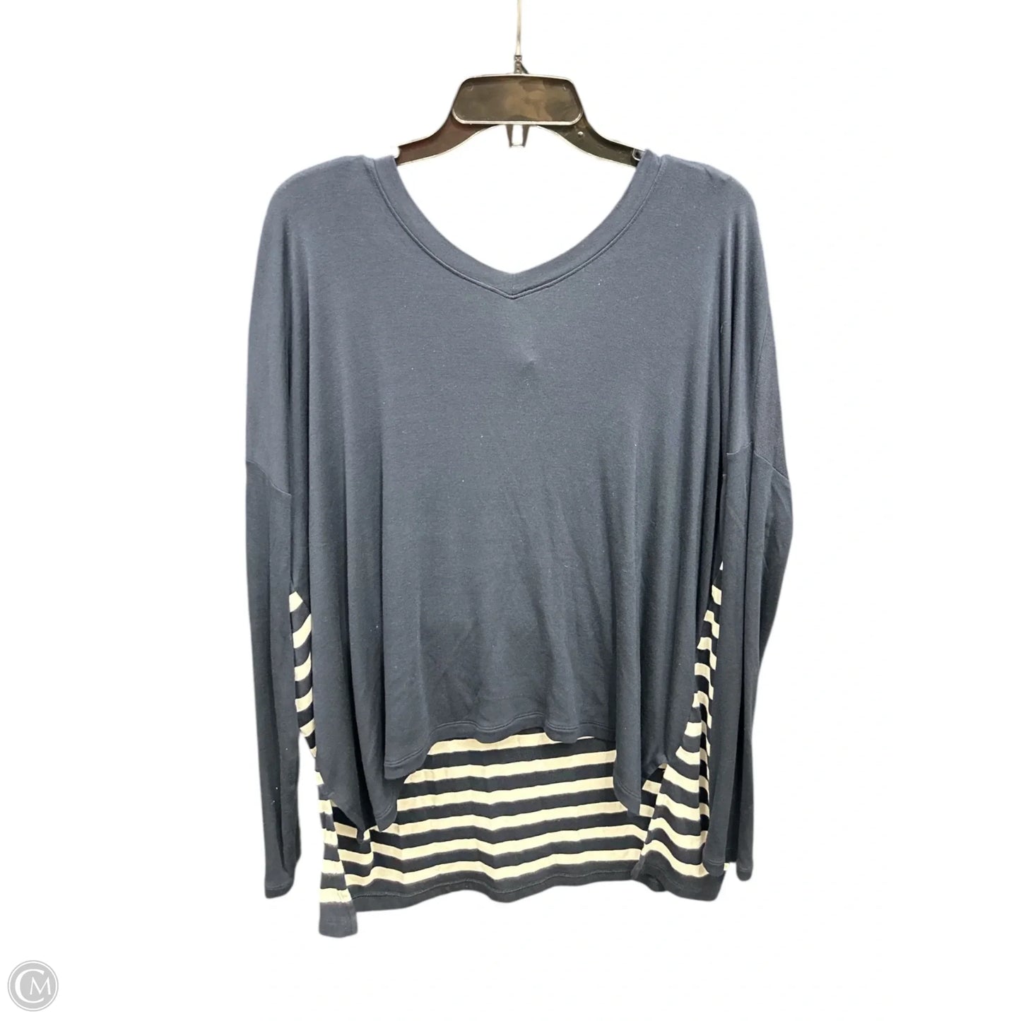 Top Long Sleeve By Cabi In Blue & White, Size: M
