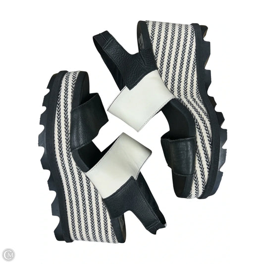 Sandals Heels Wedge By Sorel In Black & Cream, Size: 9