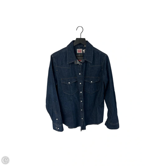 Blouse Long Sleeve By Levis In Blue Denim, Size: L
