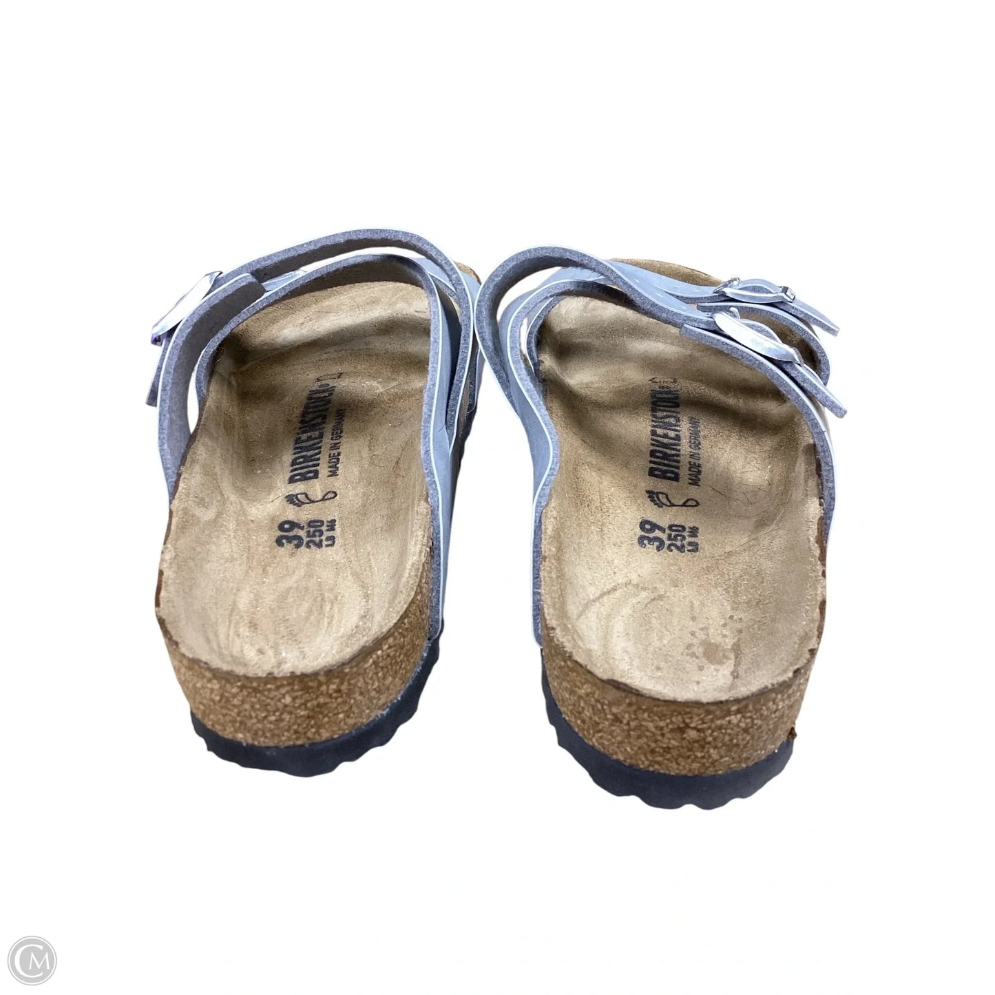 Sandals Flats By Birkenstock In Silver, Size: 8