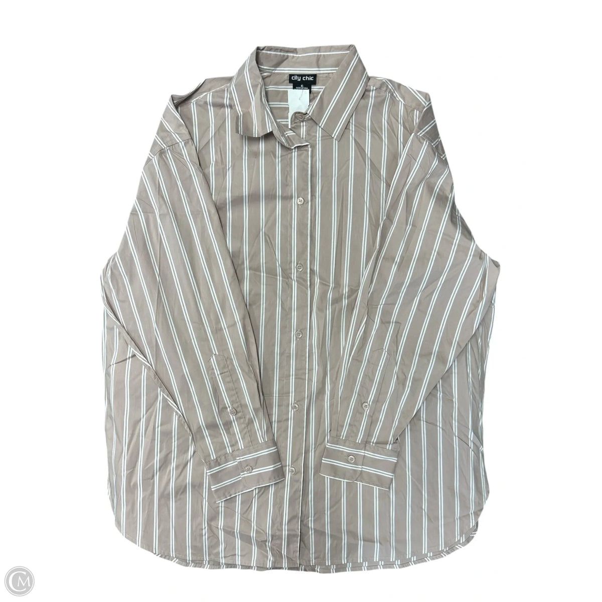 Blouse Long Sleeve By City Chic In Tan & White, Size: M