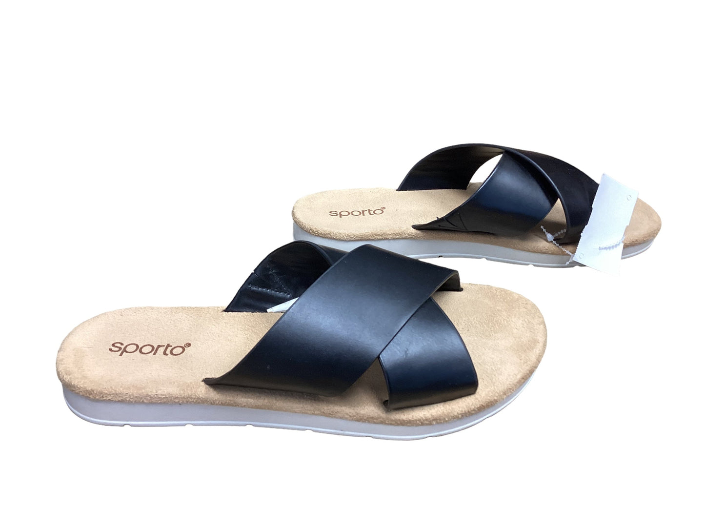 Black Sandals Flats Sporto, Size 8